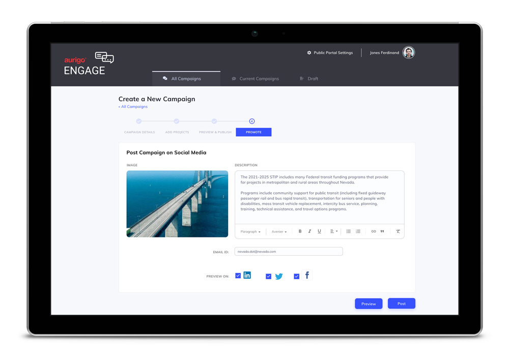 screenshot of Aurigo Engage
